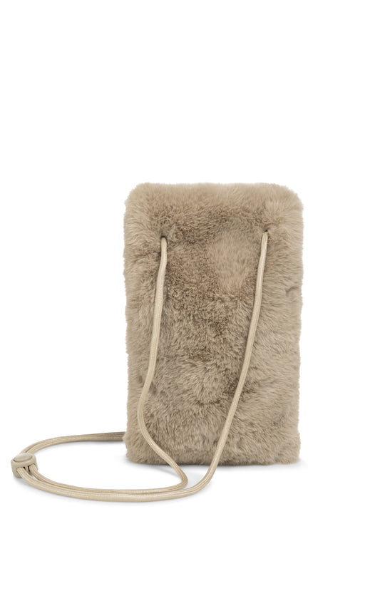 Pochette pour téléphone en fausse fourrure avec cordon