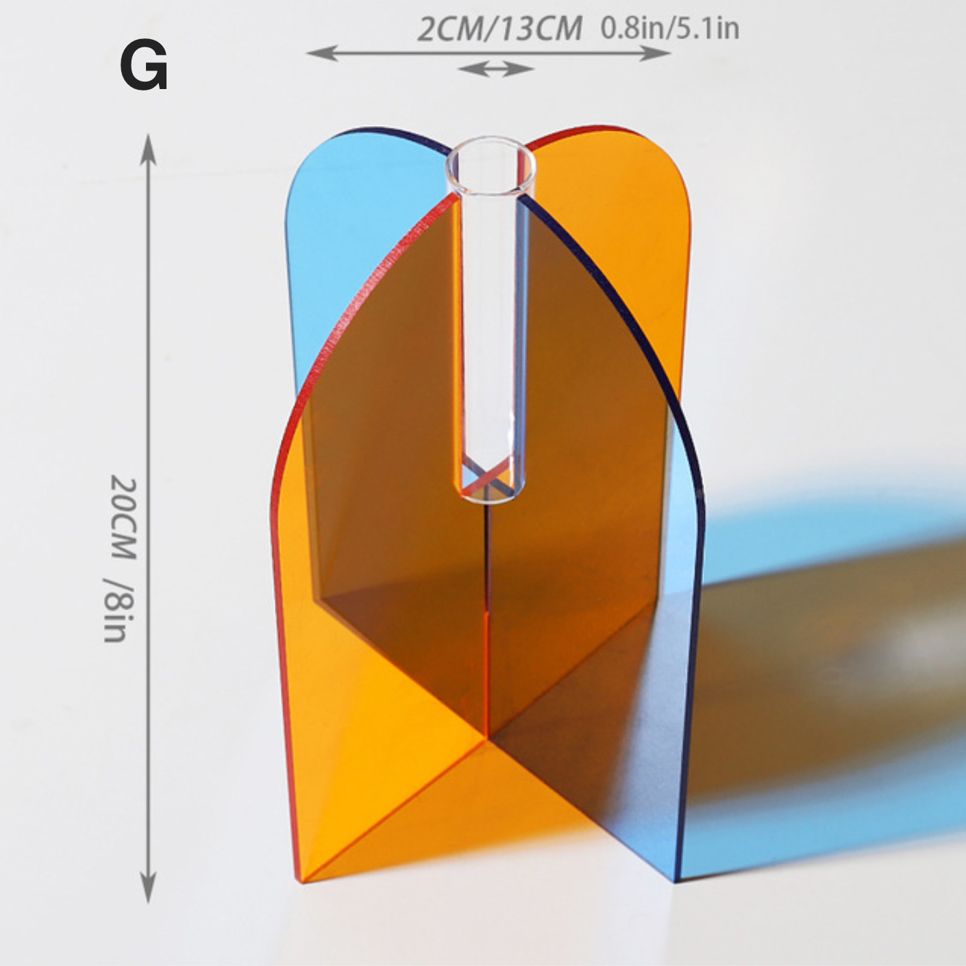 Vase à fleurs en acrylique coloré: bleu:orange