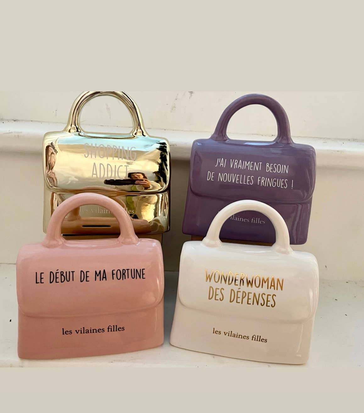 Tirelire sac à main Doré "Shopping addict"