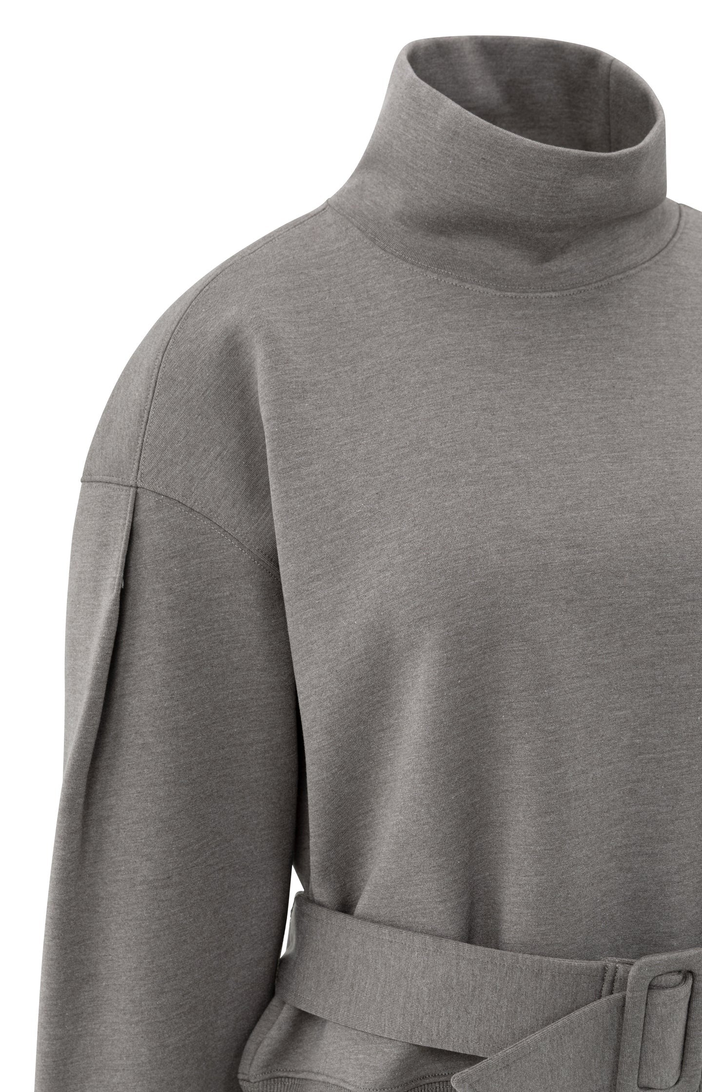 Sweat à col montant ceinture assortie et manches plissées