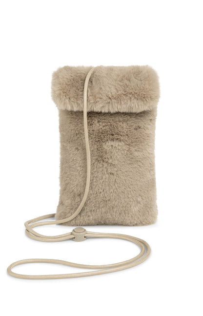 Pochette pour téléphone en fausse fourrure avec cordon