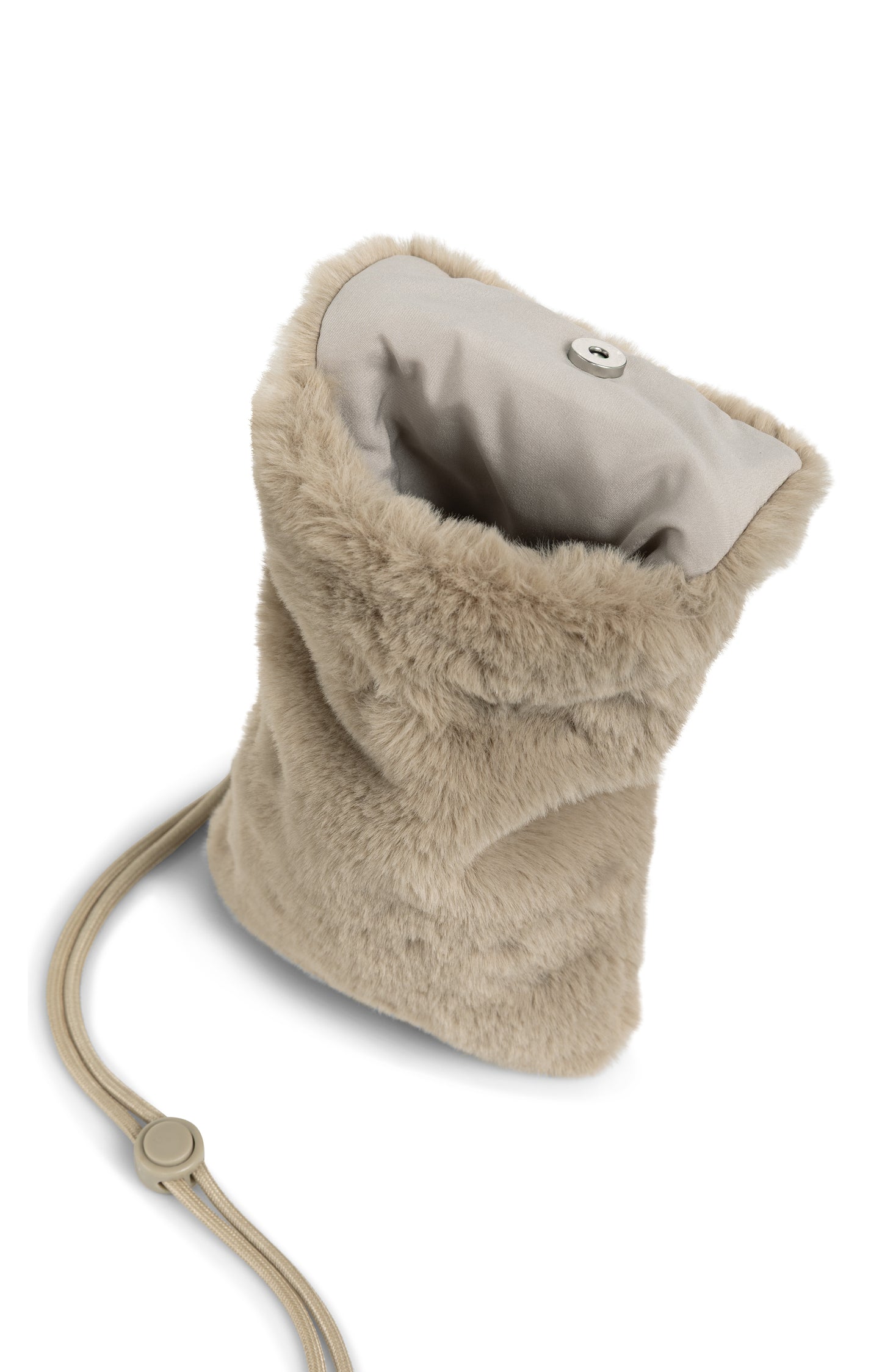 Pochette pour téléphone en fausse fourrure avec cordon