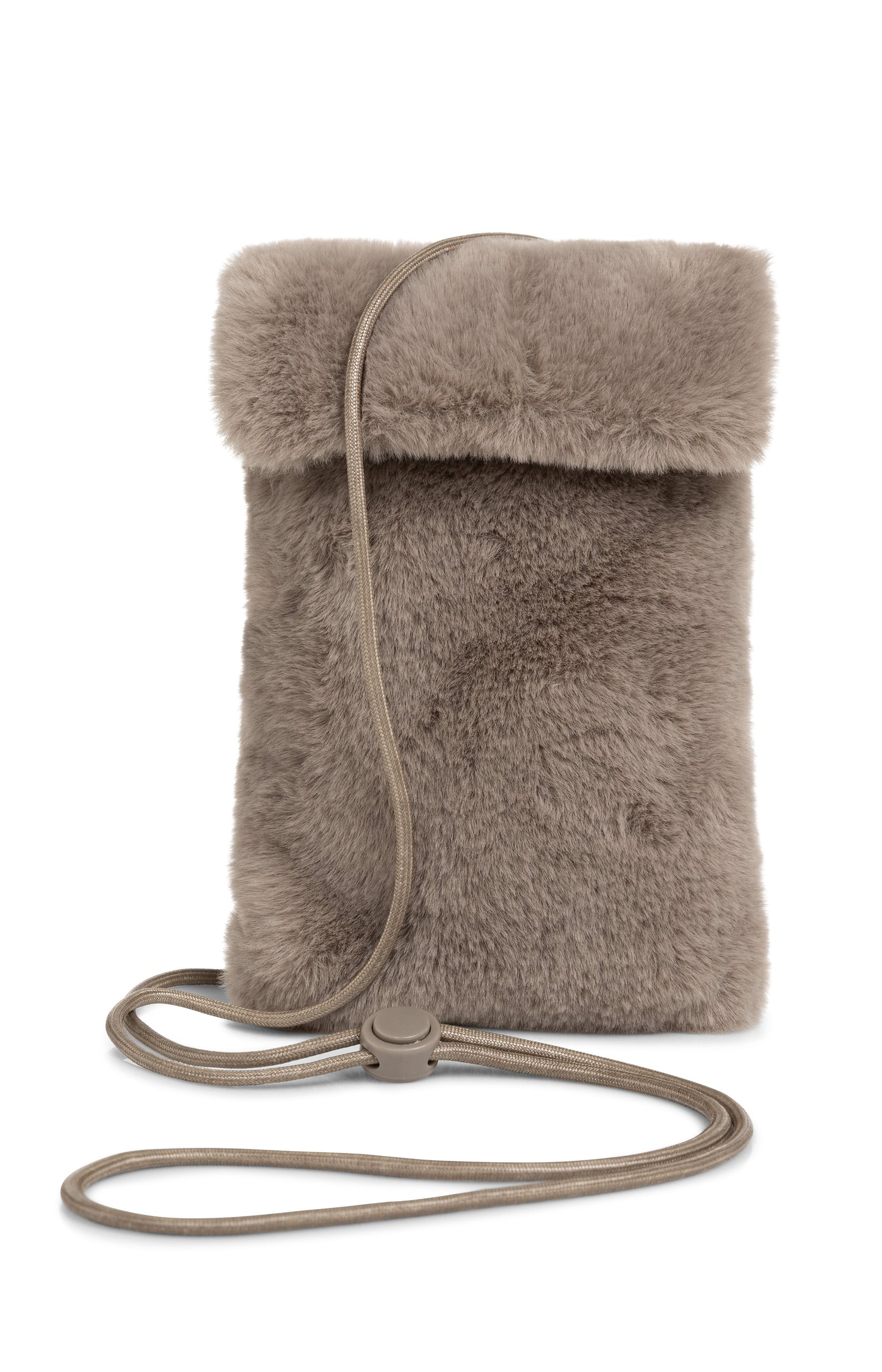 Pochette pour téléphone en fausse fourrure avec cordon