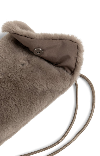 Pochette pour téléphone en fausse fourrure avec cordon