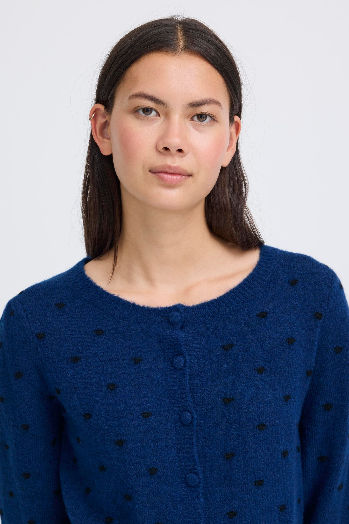 Cardigan destine bleu pois noir