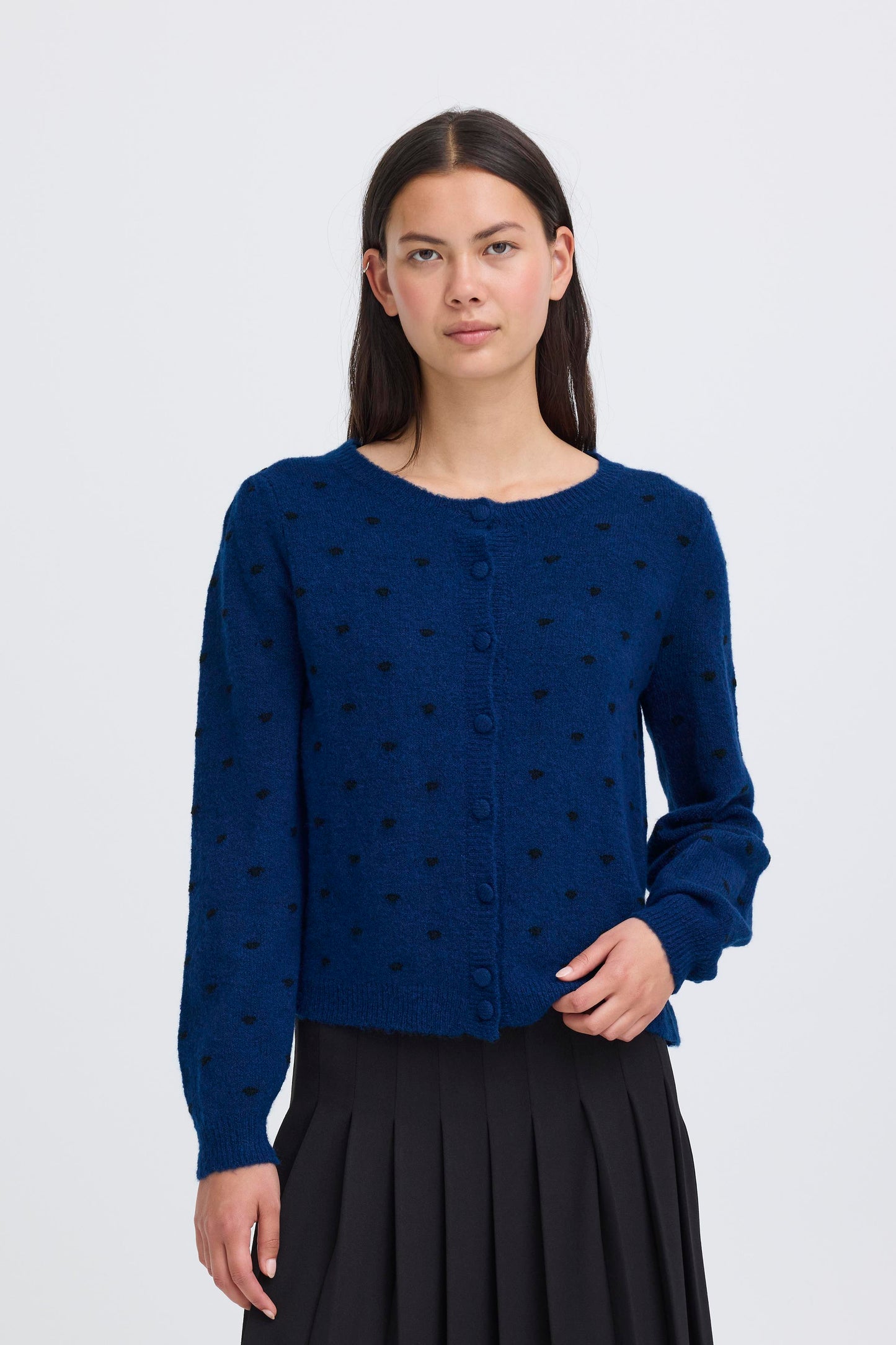 Cardigan destine bleu pois noir