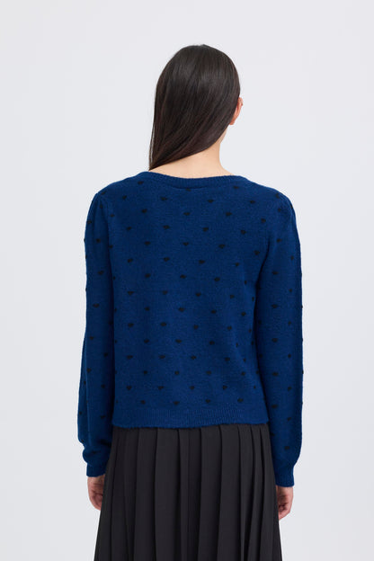 Cardigan destine bleu pois noir