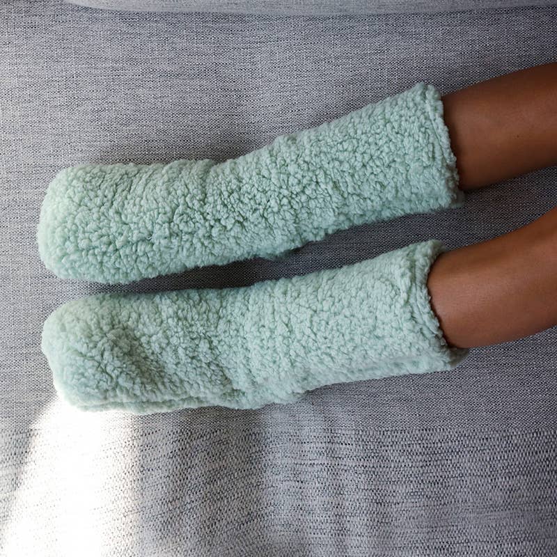 Chaussettes cocooning en moumoute: Vert amande