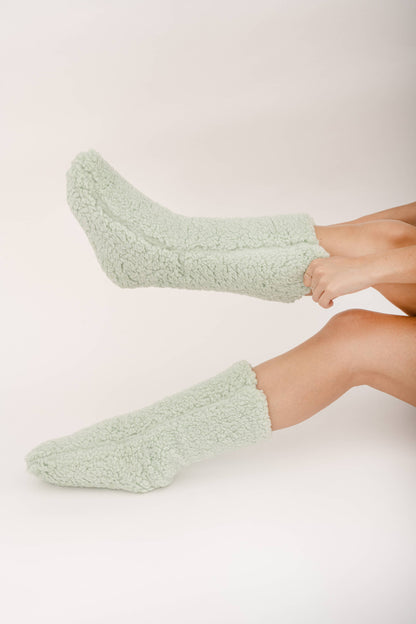 Chaussettes cocooning en moumoute: Vert amande