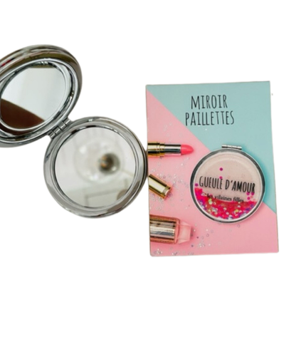Miroir de poche à paillettes "Gueule d'amour"