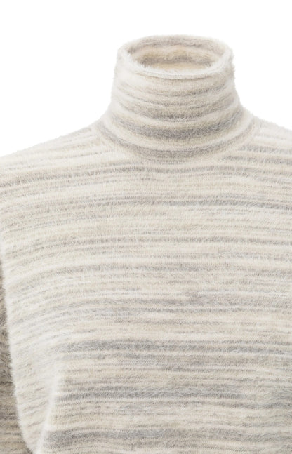 Pull molletonné col roulé avec un effet chiné à rayures