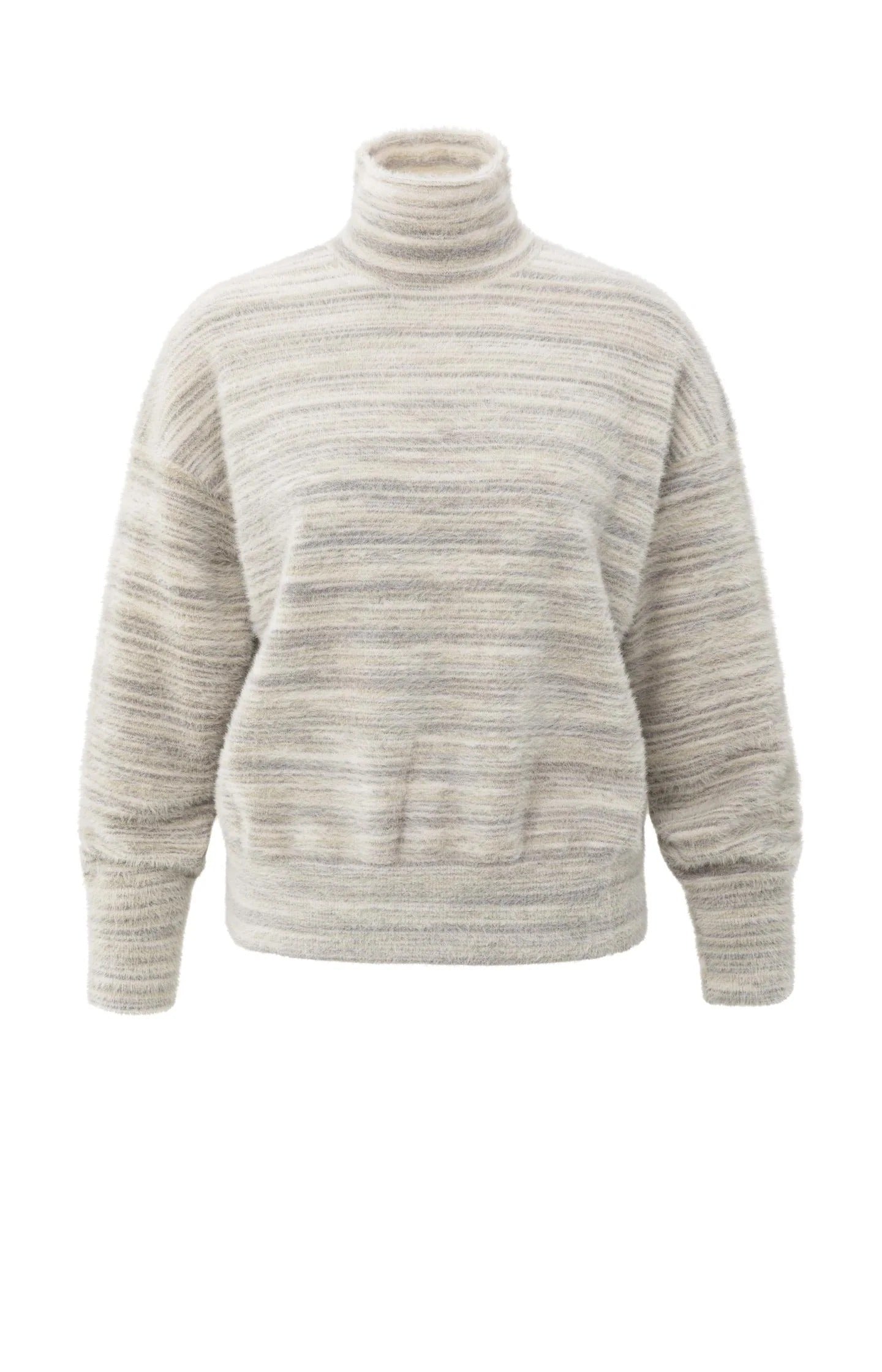 Pull molletonné col roulé avec un effet chiné à rayures