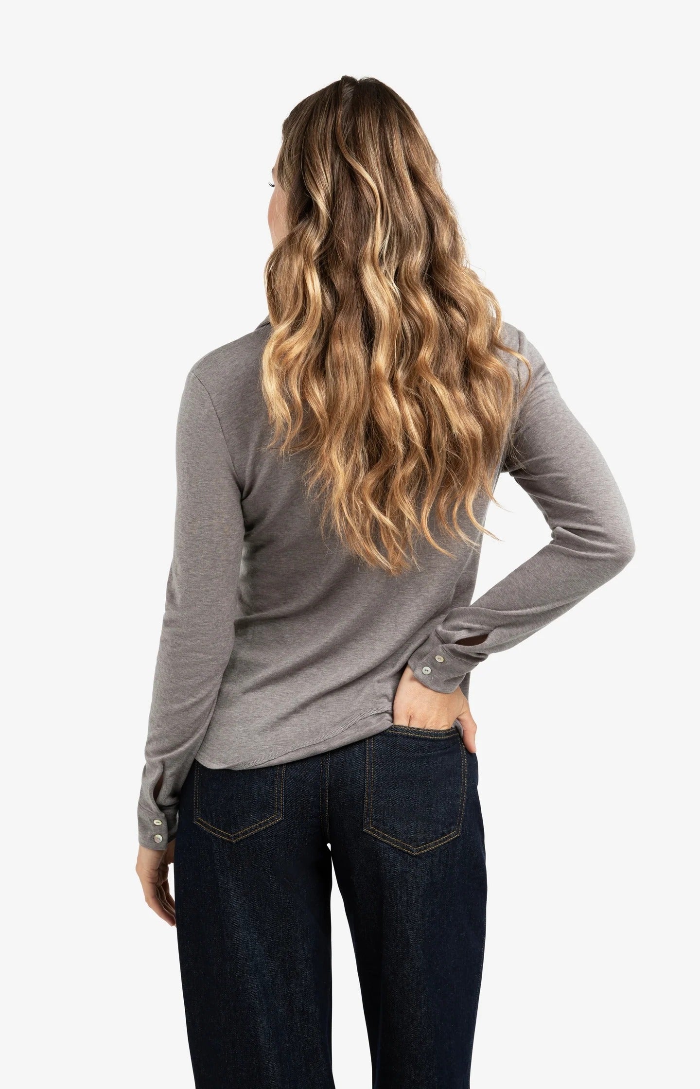 Chemisier en jersey mélangé avec col en V et boutons