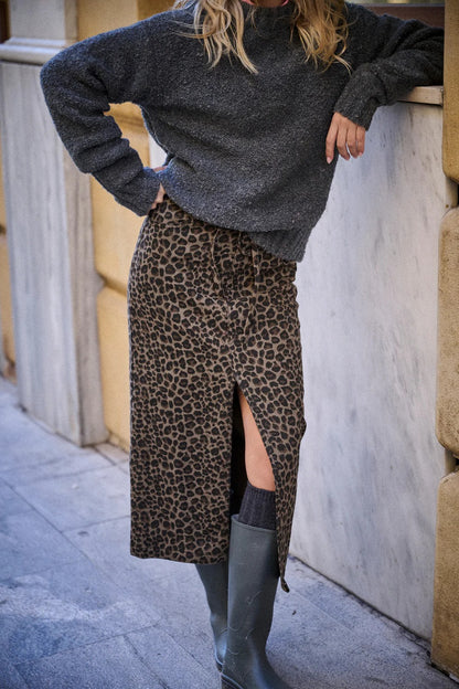 Jupe Jess grise imprimé Léopard