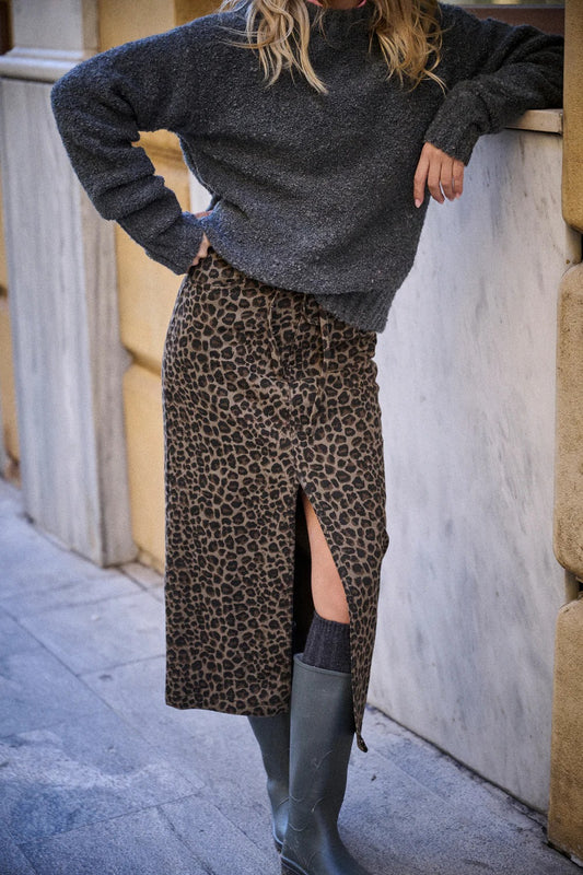 Jupe Jess grise imprimé Léopard