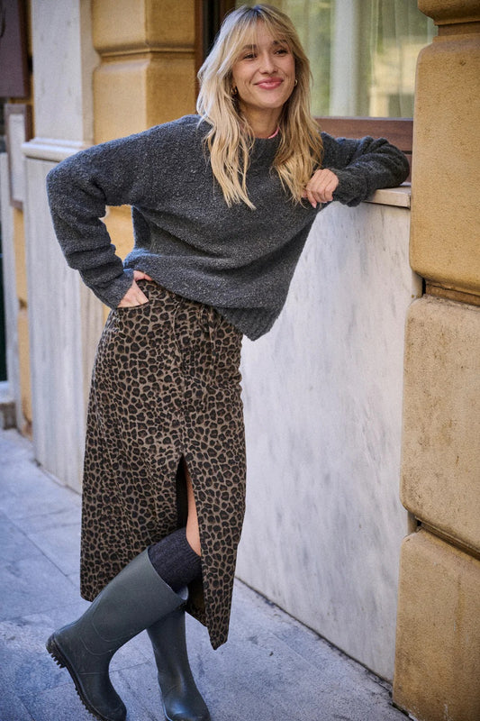 Jupe Jess grise imprimé Léopard