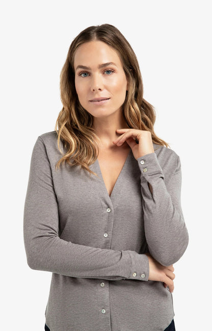 Chemisier en jersey mélangé avec col en V et boutons