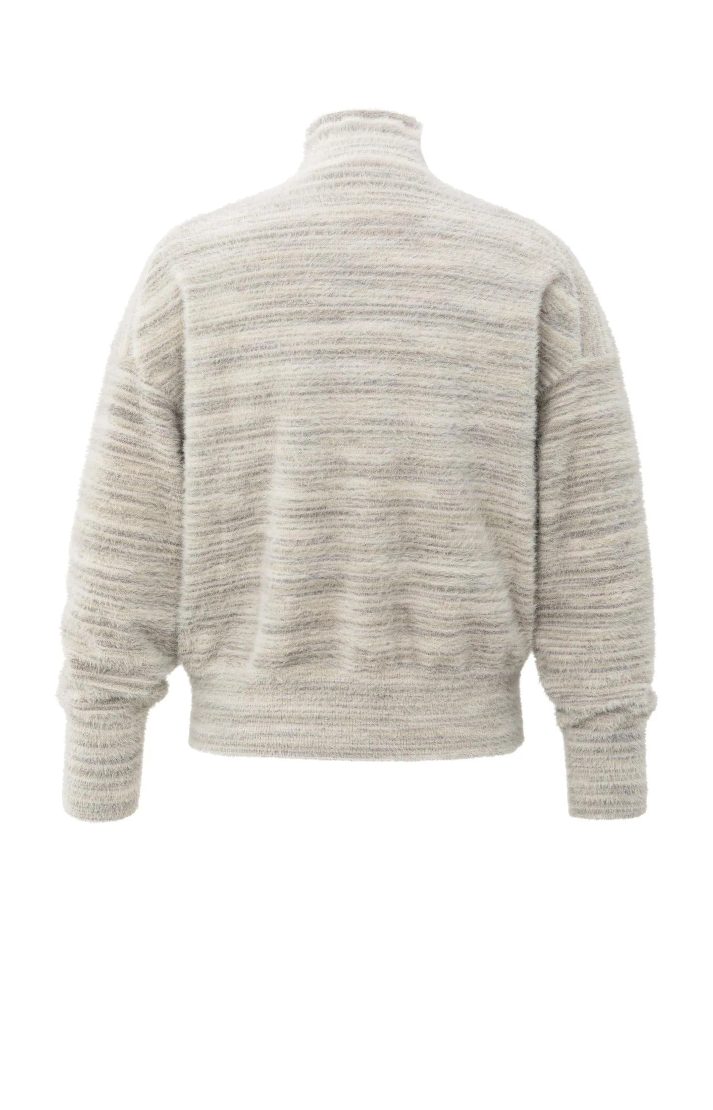 Pull molletonné col roulé avec un effet chiné à rayures